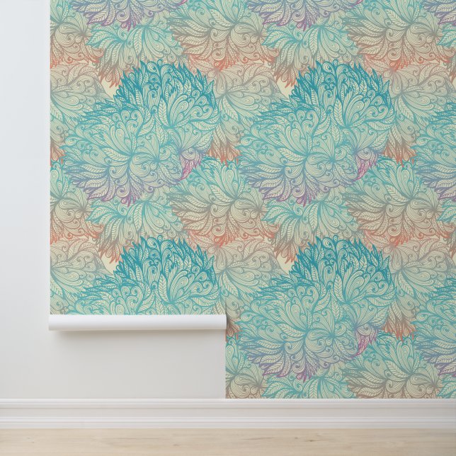 Multicolor Floral Doodle Pattern Wallpaper (Application)
