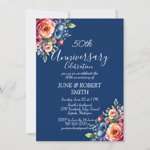 Multicolor floral Modern 50th wedding anniversary Invitation