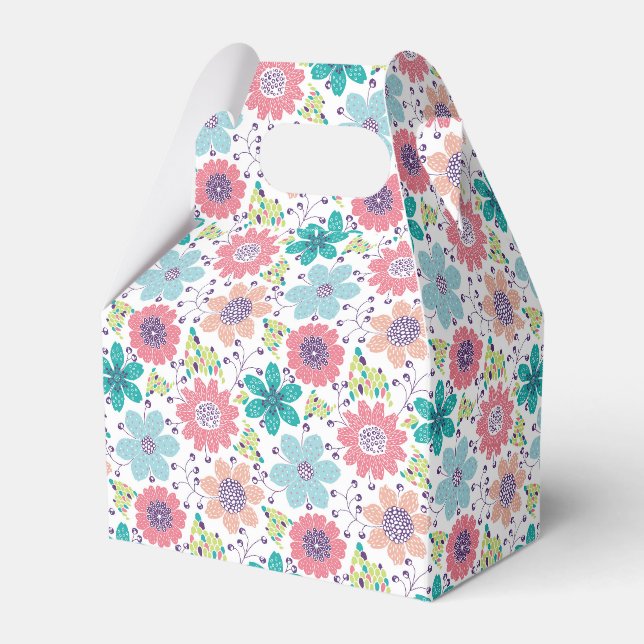 Multicolor flower pattern white background favor box (Front Side)