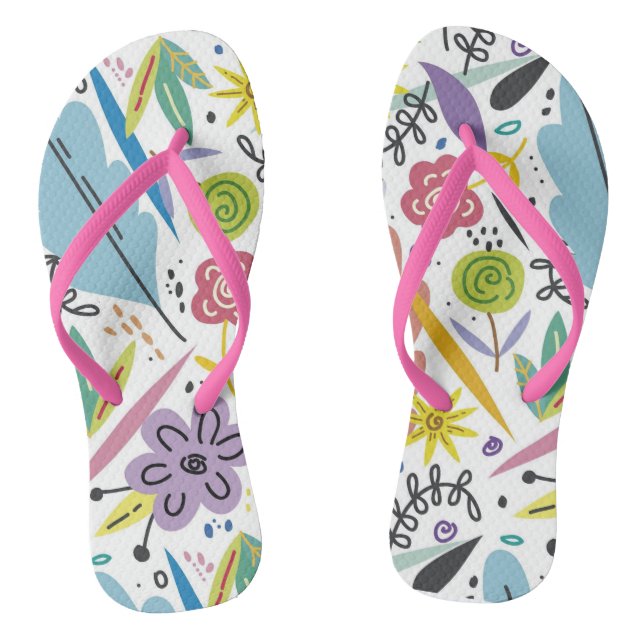 Multicolor Flowers Spring Background Flip Flops (Footbed)