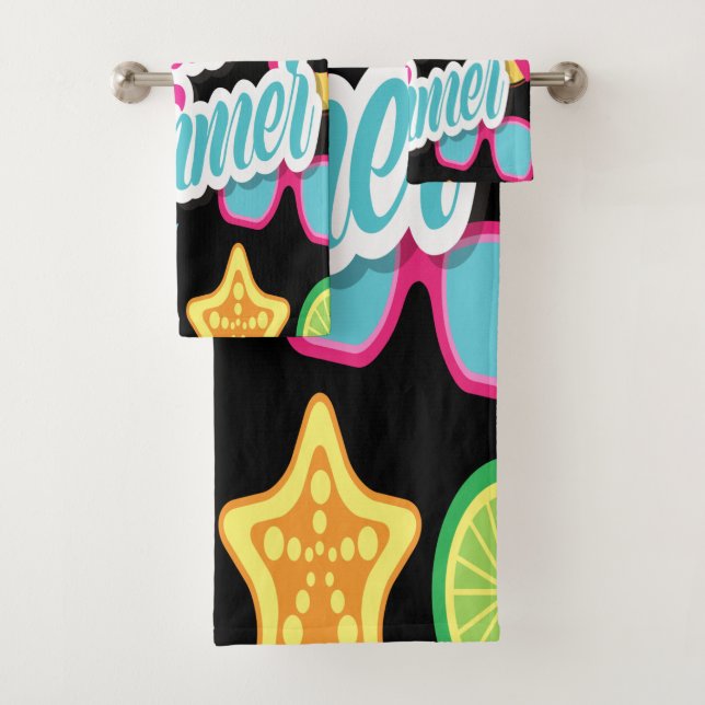 Multicolor Fruit Design Bath Towel Set (Insitu)
