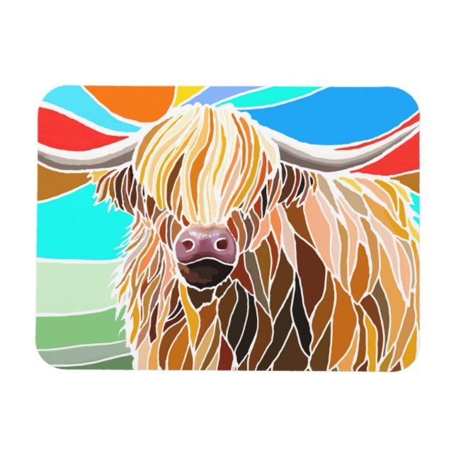 Multicolor funny highland cow magnet (Horizontal)