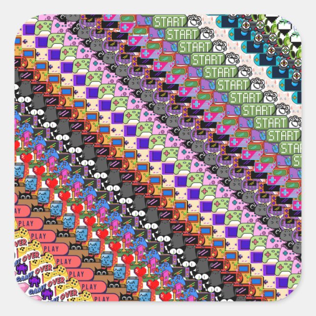 Multicolor Gamer Video Game Cat Pattern Sticker (Devant)