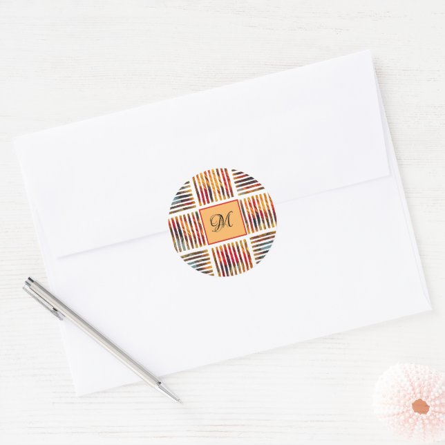 Multicolor Geometric Abstract Stripe Pattern Classic Round Sticker (Envelope)