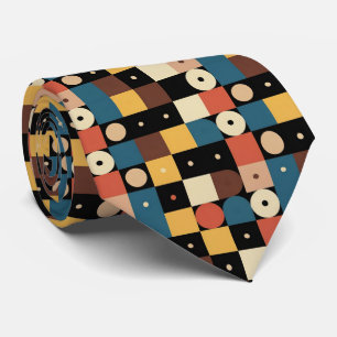 Multicolor Geometric Circles & Squares Bauhaus Tie