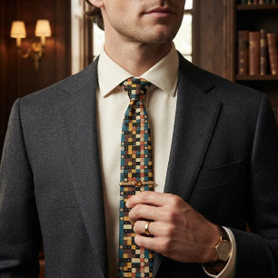 Multicolor Geometric Circles & Squares Bauhaus Tie