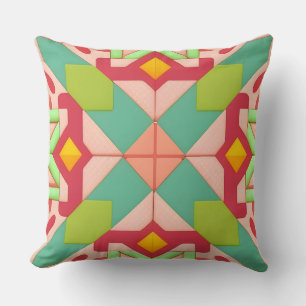 Multicolor Geometric Diamond Abstract Throw Pillow