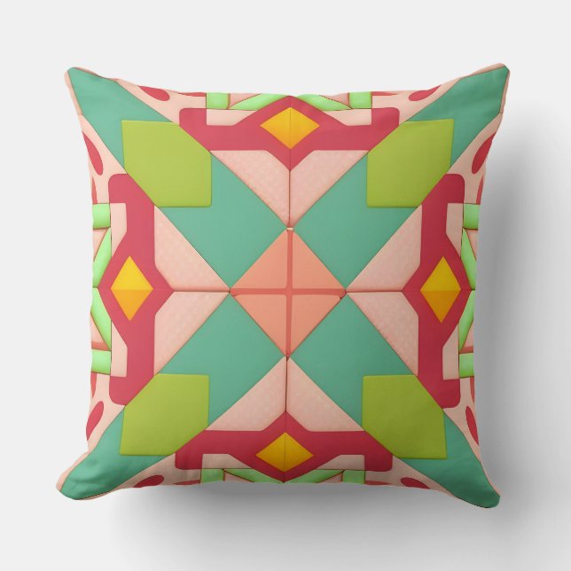 Multicolor Geometric Diamond Abstract Throw Pillow (Front)