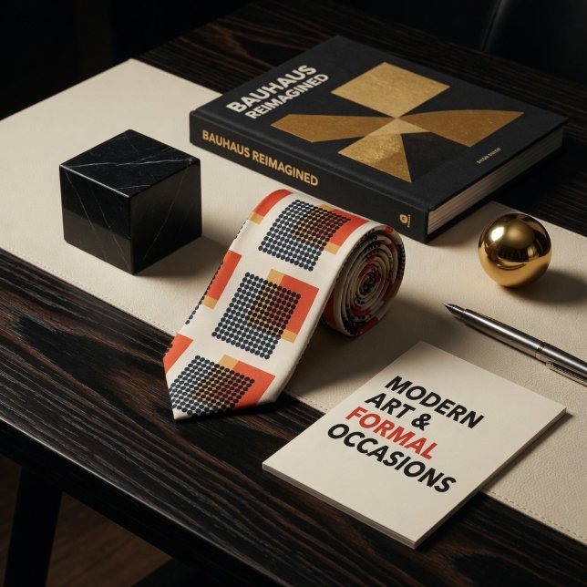 Multicolor Geometric Dots & Squares Retro Bauhaus  Tie (Creator Uploaded)