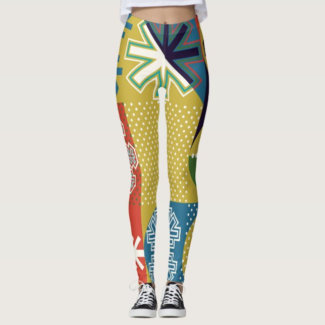 Multicolor Geometric: Local Snowflake Background Leggings (Front)