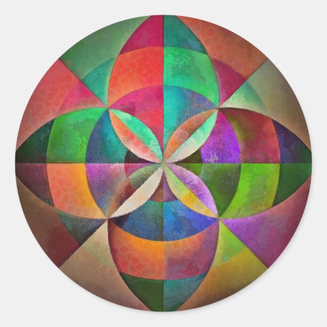 Multicolor Geometric Mandala Print Design Classic Round Sticker (Front)