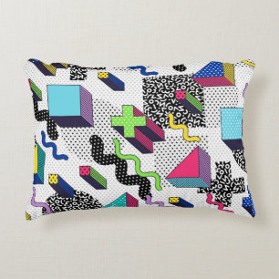 Multicolor geometric shapes, retro pattern. accent pillow