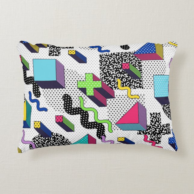 Multicolor geometric shapes, retro pattern. accent pillow (Front)