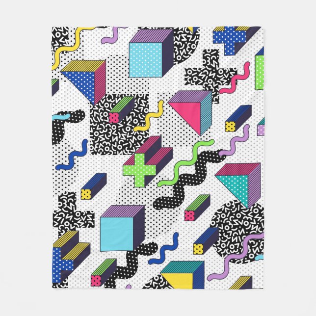 Multicolor geometric shapes, retro pattern. fleece blanket (Front)