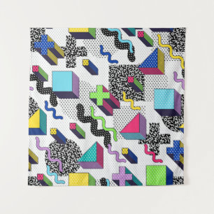 Multicolor geometric shapes, retro pattern. tapestry
