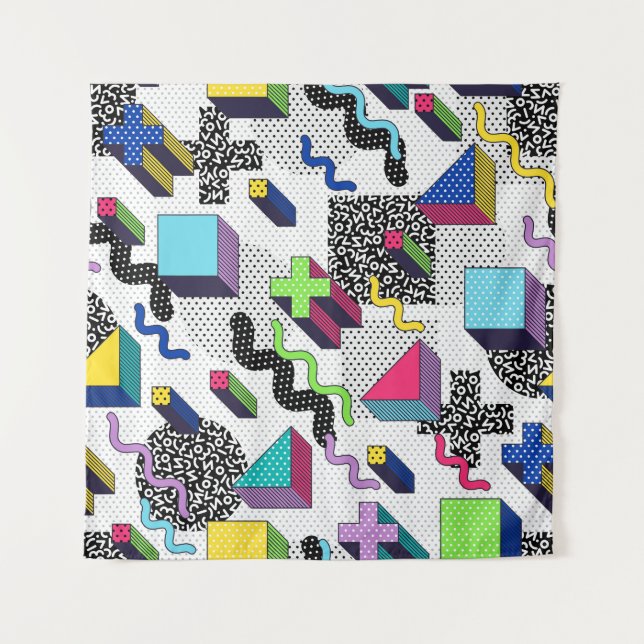 Multicolor geometric shapes, retro pattern. tapestry (Front)