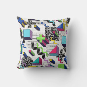 Multicolor geometric shapes, retro pattern. throw pillow