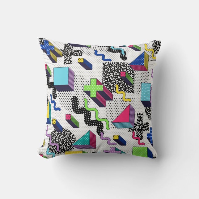 Multicolor geometric shapes, retro pattern. throw pillow (Front)