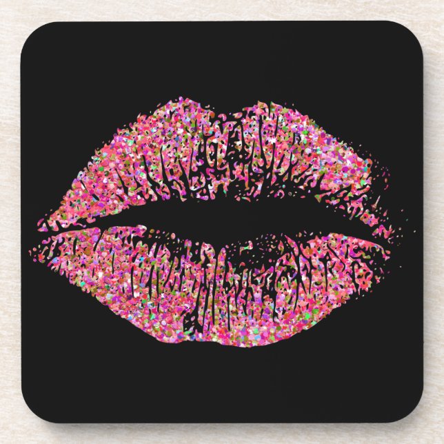 Multicolor Glitter Lips #4 Coaster (Front)
