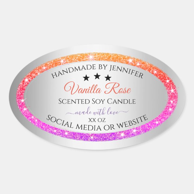 Multicolor Glitter Product Packaging Label Silver (Front)