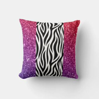 Multicolor Glitter Zebra Print Throw Pillow