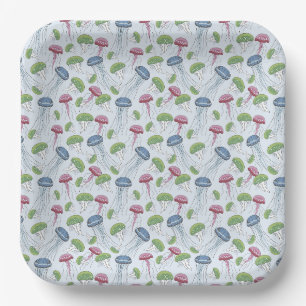 Multicolor glowing jelly fish pattern paper plate