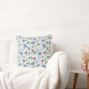 Multicolor glowing jelly fish pattern throw pillow