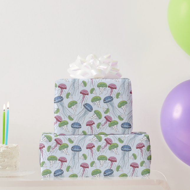 Multicolor glowing jelly fish pattern wrapping paper (Party Gifts)