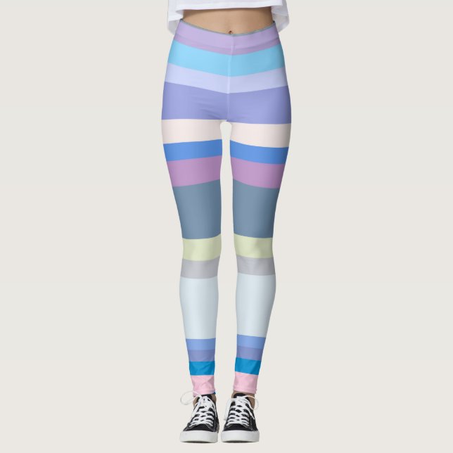 Multicolor Green/Grey/Beige/Pink/Purple/Blue Leggings (Front)