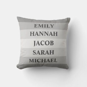 Multicolor Grey Stripes 5 Family Friend Names Throw Pillow