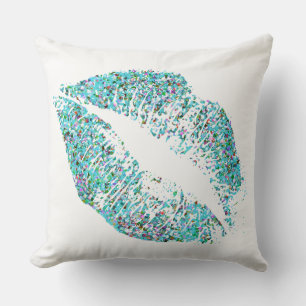 Multicolor Grit Glitter Lips #14 Throw Pillow