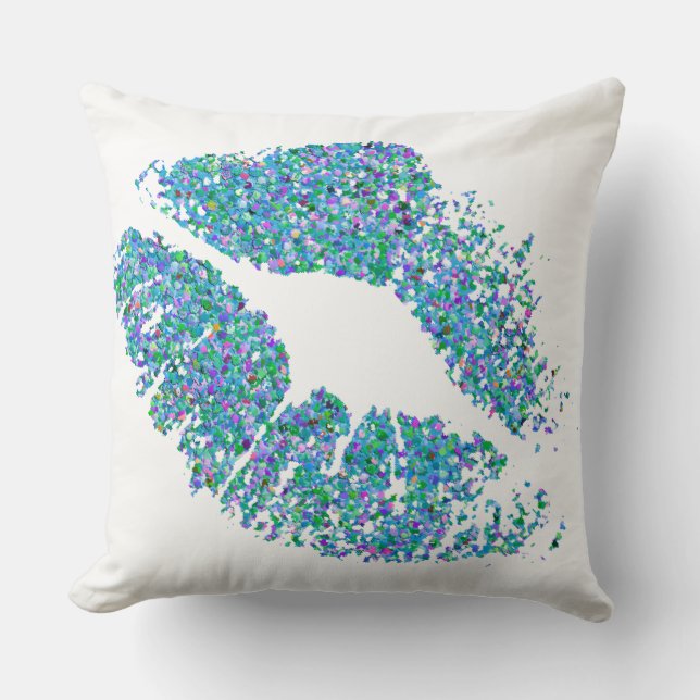 Multicolor Grit Glitter Lips #4 Throw Pillow (Front)