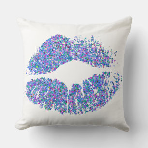 Multicolor Grit Glitter Lips Throw Pillow