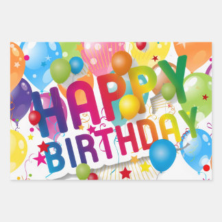 Multicolor Happy Birthday Flat Sheet Gift Wrap