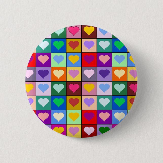 Multicolor Heart Squares 2 Inch Round Button (Front)