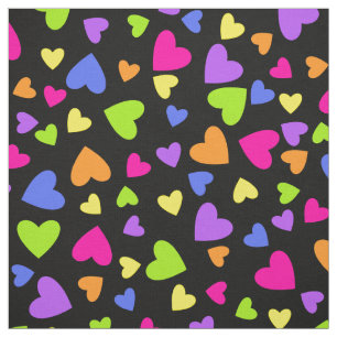 Multicolor Hearts on Black Fabric