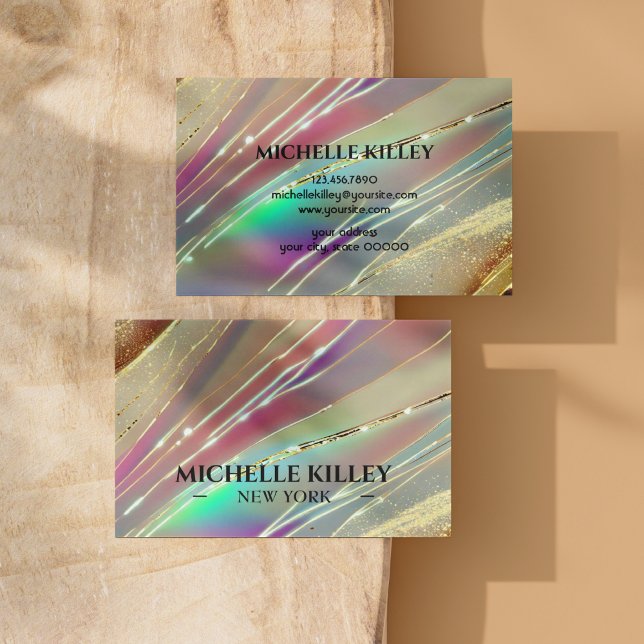 Multicolor Holographic Opal Stone And Shining Gold Business Card (Multicolor Holographic Opal Stone And Shining Gold Business Card)