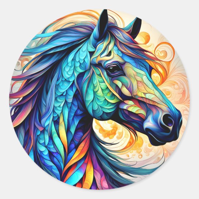 Multicolor Horse 22 colorful  Classic Round Sticker (Front)