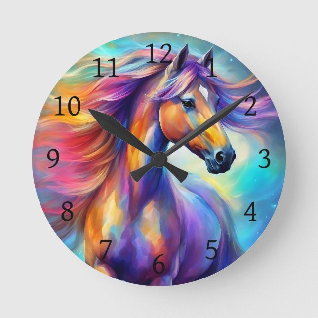 Multicolor Horse Colourful  Round Clock (Front)