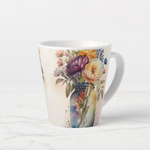 Multicolor Jar of Dk Purple Pink Flowers #1 Latte Mug