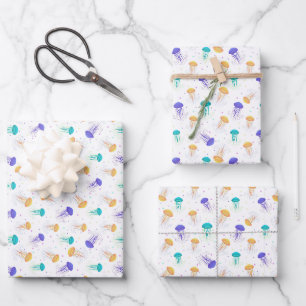 Multicolor jelly fish pattern wrapping paper sheet