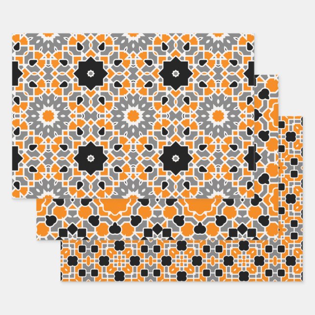 Multicolor Kaleidoscopic Mosaic Moroccan Patterns  Wrapping Paper Sheet (Set)