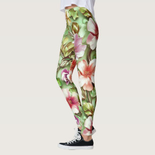 Multicolor Large Floral  Green Cast Leggings