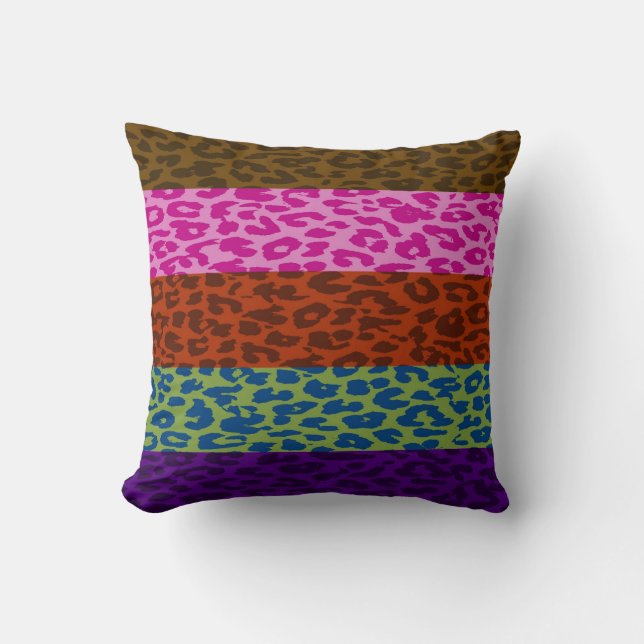 Multicolor Leopard Print Skin Stripe Pattern 4 Throw Pillow (Front)