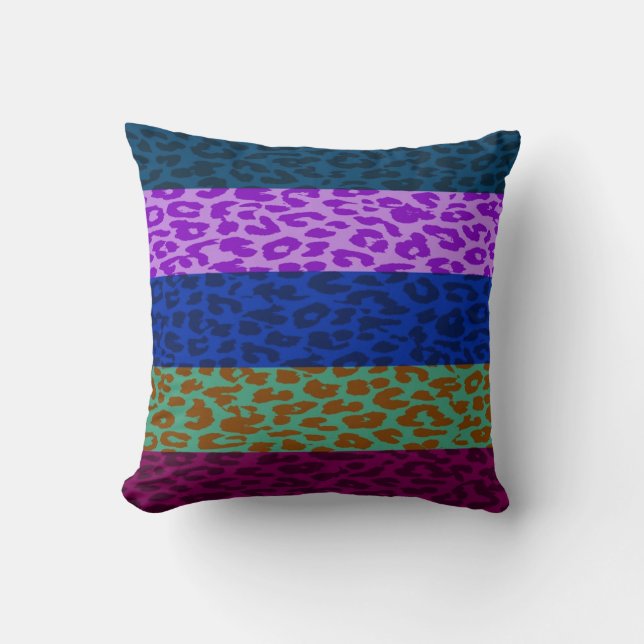 Multicolor Leopard Print Skin Stripe Pattern 7 Throw Pillow (Front)