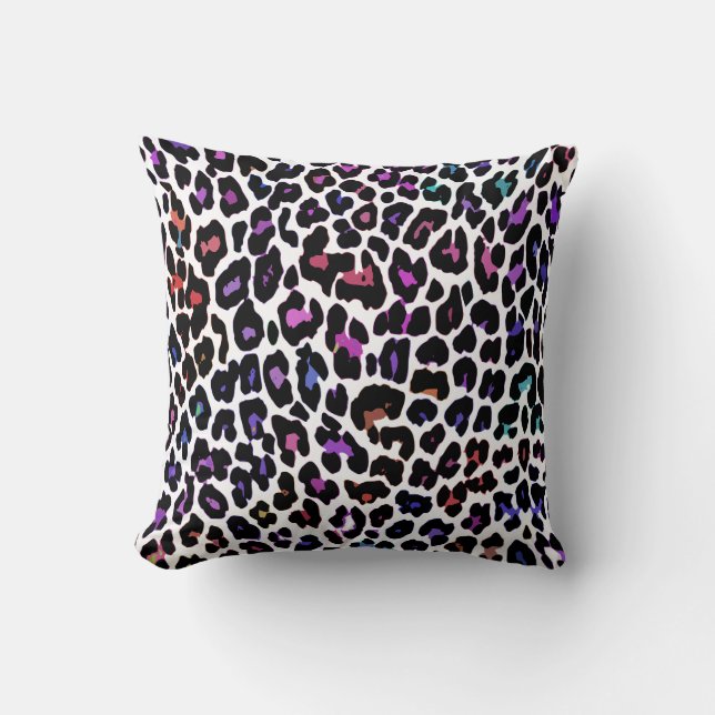Multicolor Leopard White Throw Pillow (Front)