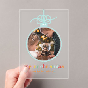 Multicolor Lettering Christmas Ornament Photo  Acrylic Invitations