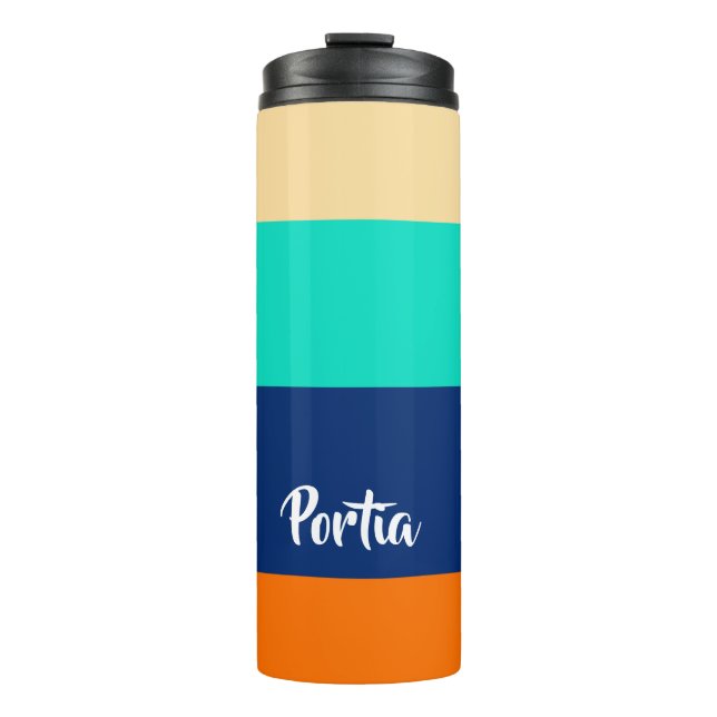 Multicolor lines patterned thermal tumbler (Front)