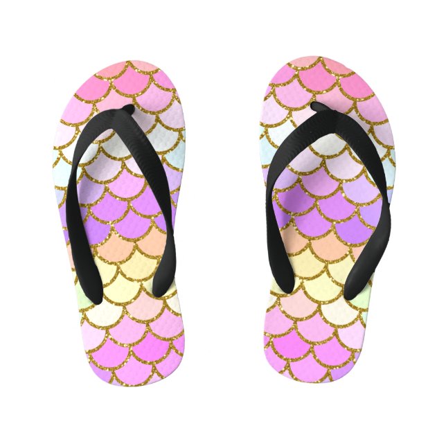 Multicolor Mermaid Scales Kid's Flip Flops (Footbed)
