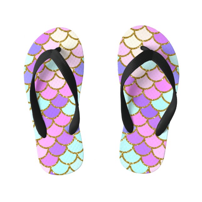 Multicolor Mermaid Scales Kid's Flip Flops (Footbed)